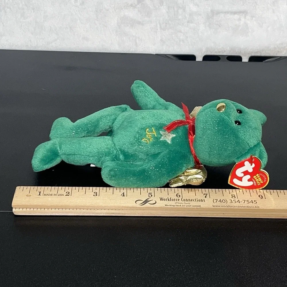 Ty Beanie Baby GIFT Joy Green Sparkle Bear Angel 2003 Christmas with Heart Tag